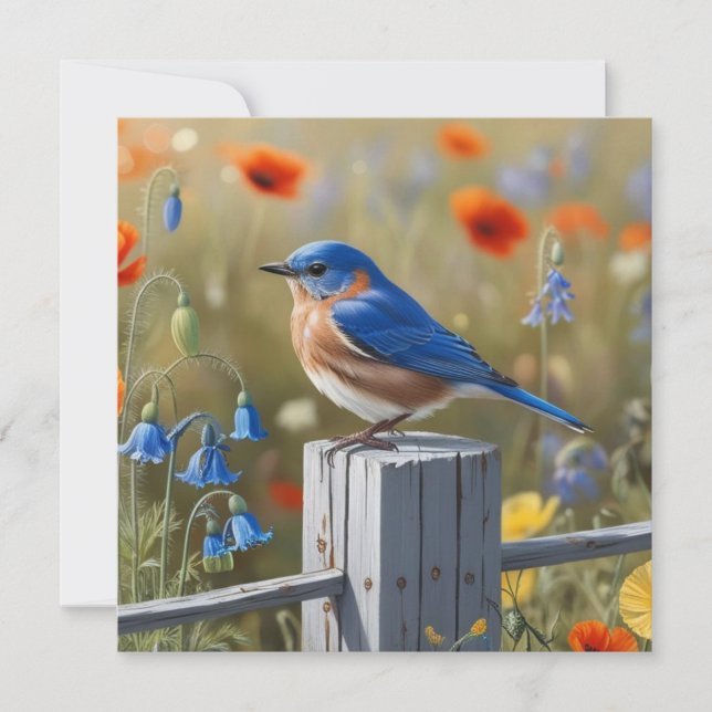 Festividades Cartão de Férias Flat de Pássaro Azul (Frente)