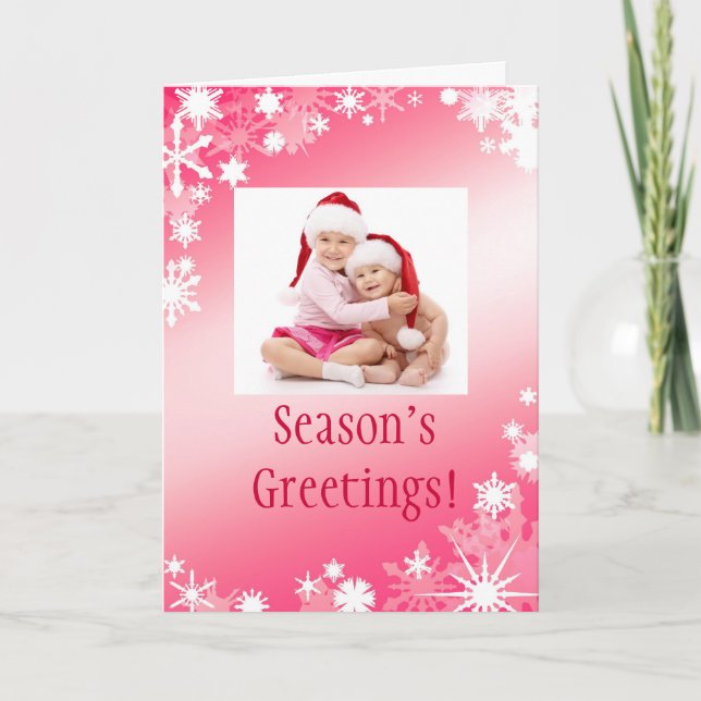 Festividades Cartão de Férias Flocos de Neve Foto Vermelha (Frente)