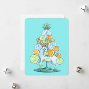 Festividades Cartão de Férias Flor Árvore Aquarela Retro c/ Cer