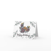 Cartão de Férias Floral Lua Raposa da Floresta Des