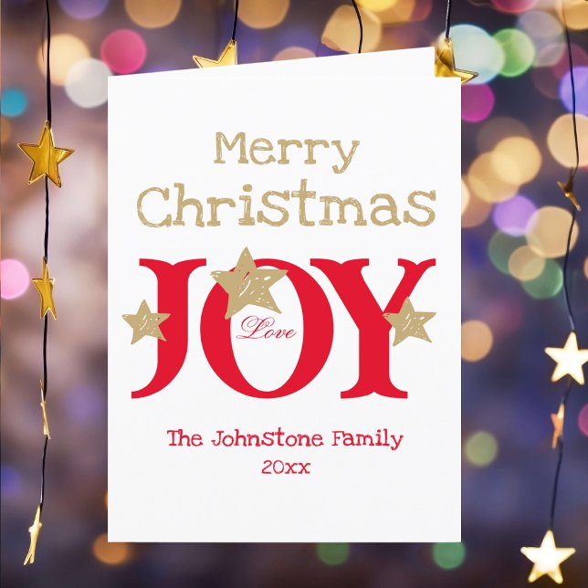 Festividades Cartão de Férias Folgado de Script Russo Feliz de  (Deliver a bit of Joy! Customize these cheerful gold, red and white Christmas cards as you desire.)