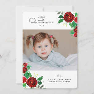 Festividades CARTÃO DE FÉRIAS FOTOGRÁFICO   Rosas de Aquarela d