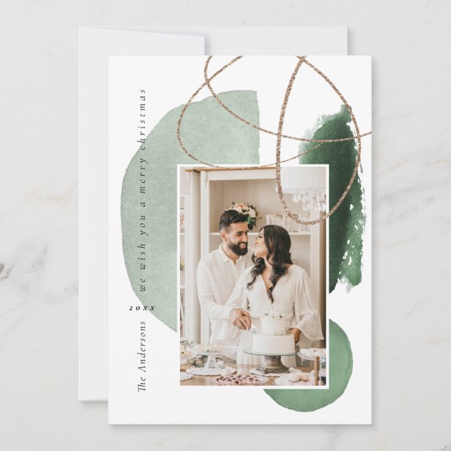 Festividades Cartão de Férias Geométricas de Boho Verde (Frente)