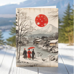 Festividades Cartão de Férias Japonês Antigo