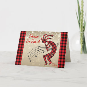 Festividades Cartão de Férias Kokopelli Xadrez Vermelho e Preto