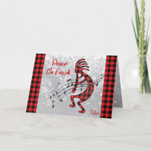 Festividades Cartão de Férias Kokopelli Xadrez Vermelho e Preto