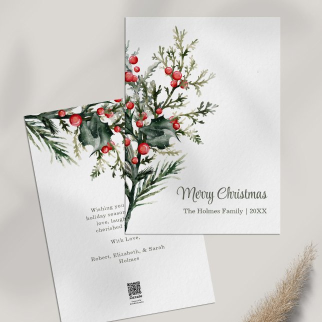 Festividades Cartão de Férias Mínimo Moderno (Modern Minimalist Mistletoe Holiday Card on white table)