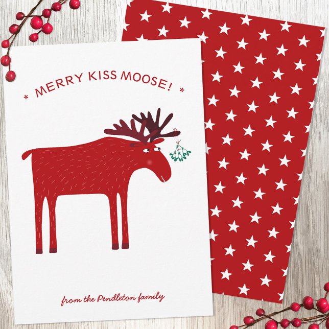 Festividades Cartão de Férias Moose Engraçado (Merry Kiss Moose fun elk Christmas holiday postcard)