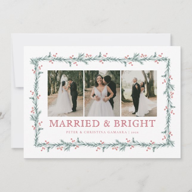Festividades Cartão de Férias Multifoto de Natal Recém-casado (Frente)