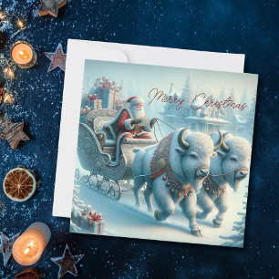 Festividades Cartão de Férias Natal Bison Buffalo Santa Claus