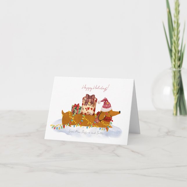 Festividades Cartão de Férias Natal Dachshund (Frente)