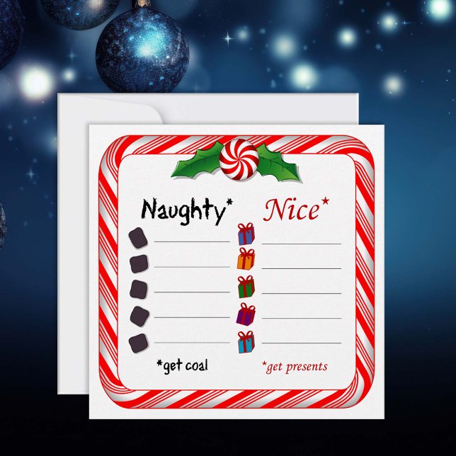 Festividades Cartão de Férias Naughty or Nice 5.25\" x 5.25\"  (Naughty or Nice? 5.25" x 5.25" Flat Holiday Card.)