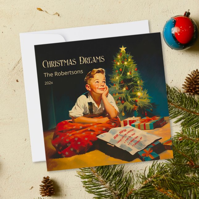 Festividades Cartão de Férias Nostálgico dos Sonhos de Natal (Christmas Dreams Nostalgic Holiday Flat Card)