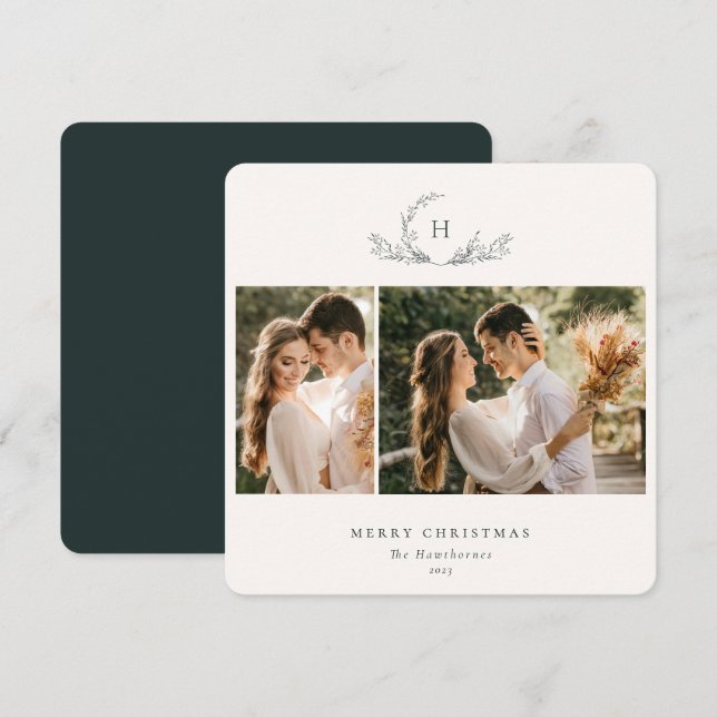 Festividades Cartão de Férias Orgânico Monograma 2 (Frente/Verso)