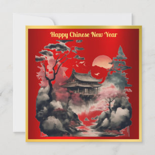 Festividades Cartão de Férias Pagoda Chinês de Desenho em Água
