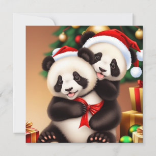 Festividades Cartão de Férias Panda, bonito de Natal