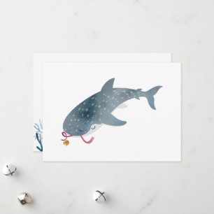 Festividades Cartão de Férias Peixe-Baleia em Aquarela