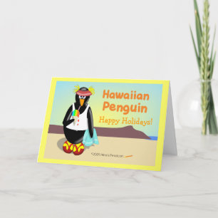 Festividades Cartão de Férias Personalizável do Pinguim Havaian