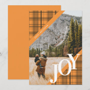 Festividades Cartão de Férias Plaid JOY Diagonal Laranja