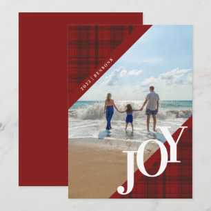 Festividades Cartão de Férias Plaid JOY Diagonal Vermelho