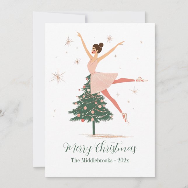 Festividades Cartão de Férias Plano Ballerina Nutcracker Rosa (Frente)