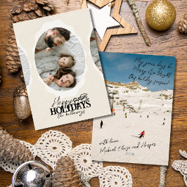 Festividades Cartão de Férias Plano com Foto Oval em Script Ele