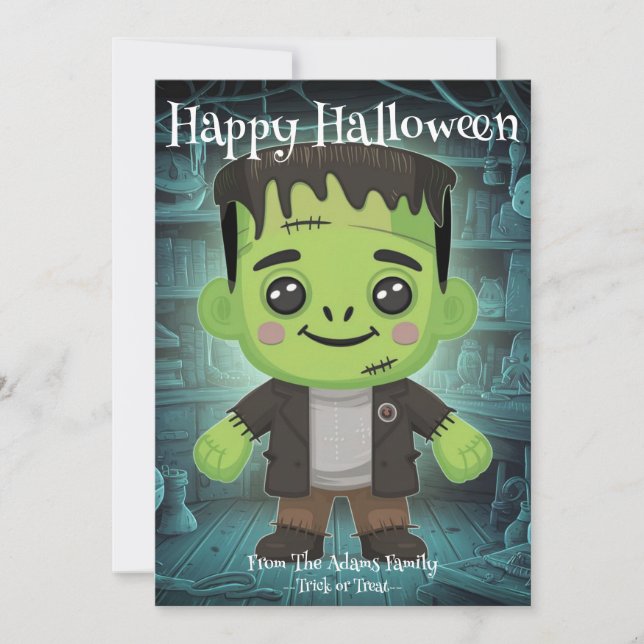 Festividades Cartão de Férias Plano e Adorável do Frankenstein (Frente)
