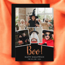 Festividades Cartão de Férias Preto Moderno Boo Halloween