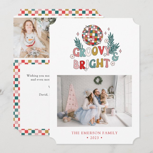 Festividades Cartão de Férias Retrô de Colagem de Fotos (Frente/Verso)