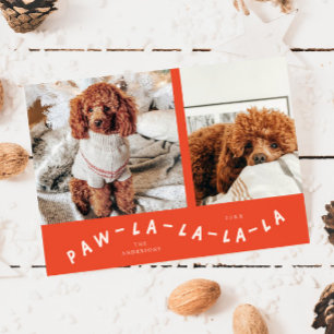 Festividades Cartão de Férias Retro Pet Vermelho Paw-La-La-La