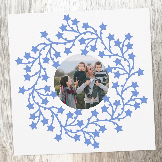 Festividades Cartão de Férias Scandinavas de Feriado com Estrel (Scandinavian star wreath garland personalized photo Christmas or holiday card with custom text)