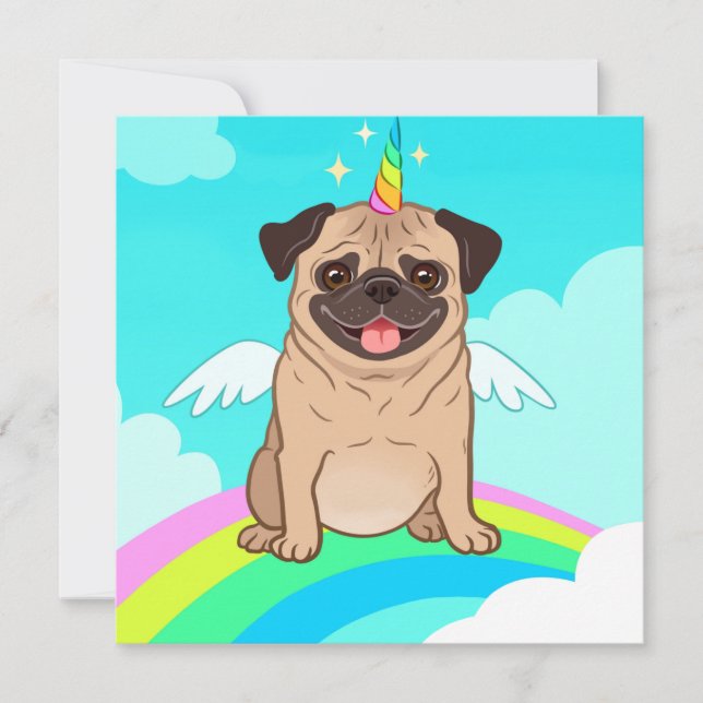 Festividades Cartão de Férias Unicorn Pug (Frente)