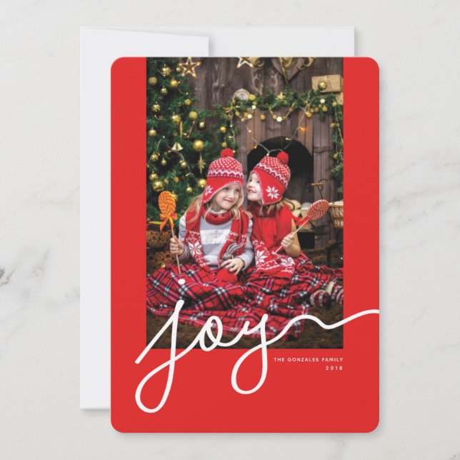 Festividades Cartão de Férias Vermelho com Foto Personalizada J (Frente)