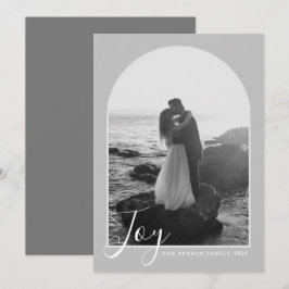 Festividades Cartão de Férias Vertical Arch Script Joy Gray