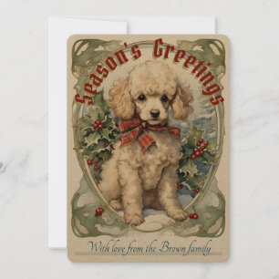 Festividades Cartão de Férias Vintage de Cachorrinho Poodle