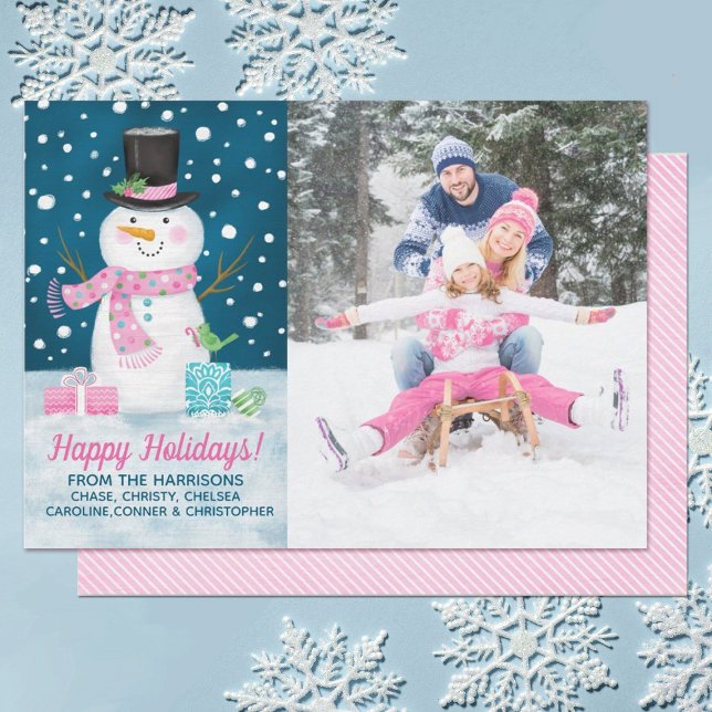 Festividades Cartão de Férias Winter Snowman (A cute snowman themed Holiday Photo Christmas Card)