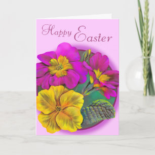 Festividades Cartão de flor rosa e amarelo Primula Happy Easter