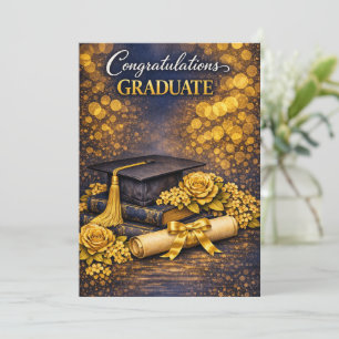 Festividades Cartão de Formatura Azul Marinho e Dourado
