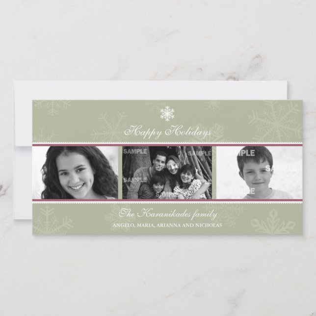 Festividades Cartão de Foto com Floco de Neve em Tríptico Sage (Frente)