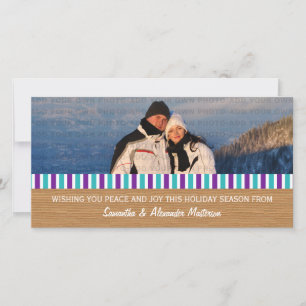 Festividades Cartão de Foto com Listras Rústicas Roxo/Aquamarin
