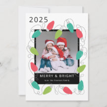 Cartão de Foto com Luzes de Natal Festivas