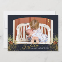 Cartão de Foto com Moldura Azul Confete Alegre