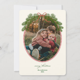 Festividades Cartão de Foto com Moldura de Pinheiro Vintage