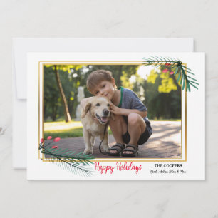 Festividades Cartão de Foto com Quadro de Férias Dourado