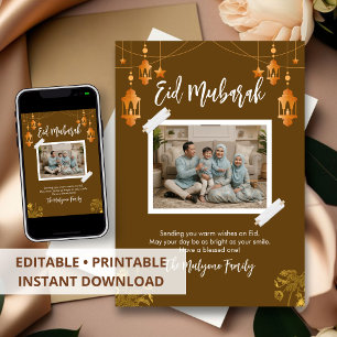 Festividades Cartão de Foto da Família Eid Mubarak com Lanterna