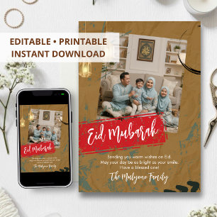 Festividades Cartão de Foto da Família Eid Mubarak Kraft Modern