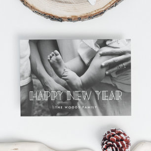 Festividades Cartão de foto de Ano Novo com arte deco retrô