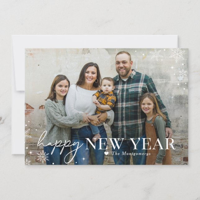 Festividades Cartão de Foto de Ano Novo Feliz com Geada Encanta (Frente)