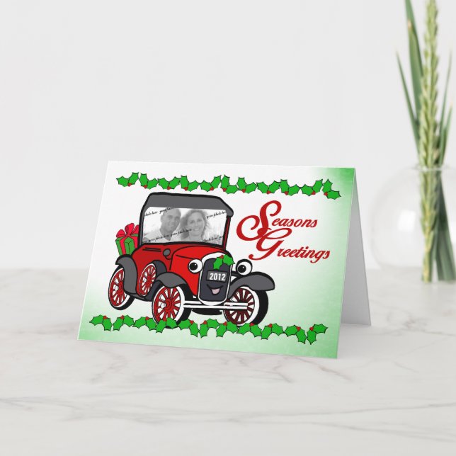 Festividades cartão de foto de carro antigo (Frente)