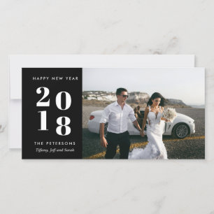 Festividades Cartão de Foto de Casamento Feliz Ano Novo Preto M
